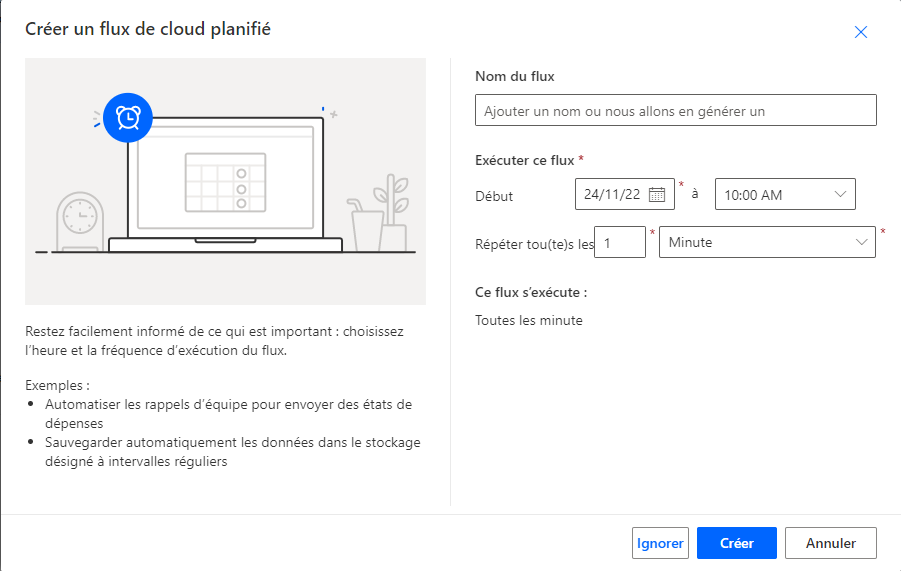 Créer un flux cloud planifié - Power Automate