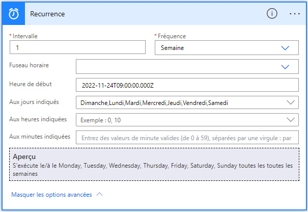 Flux récurrence des vignettes Power BI