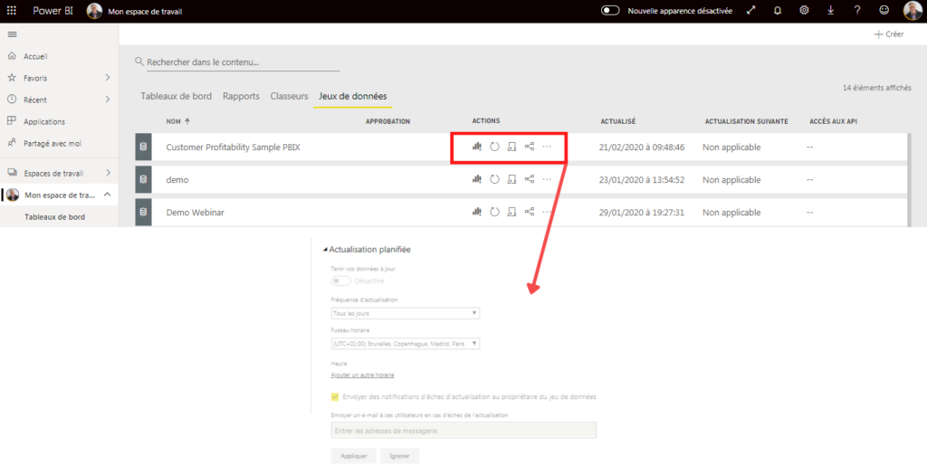 Planification de document - Power BI Service