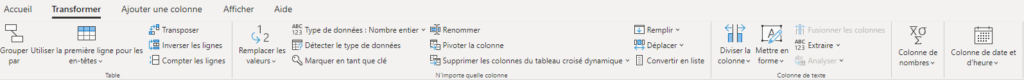 Ruban de transformation Power Query