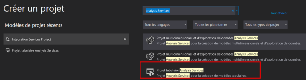 Création du projet dans visual studio