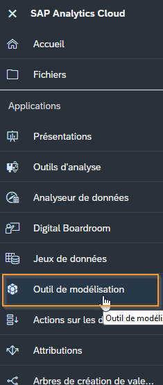 Outil de modélisation - SAP Analytics Cloud