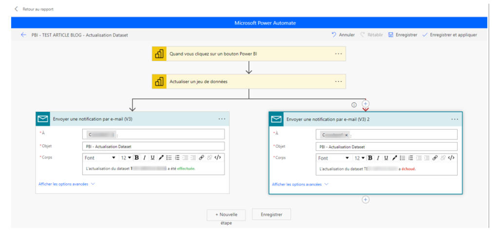 Notification email du statut d'un flux power automate