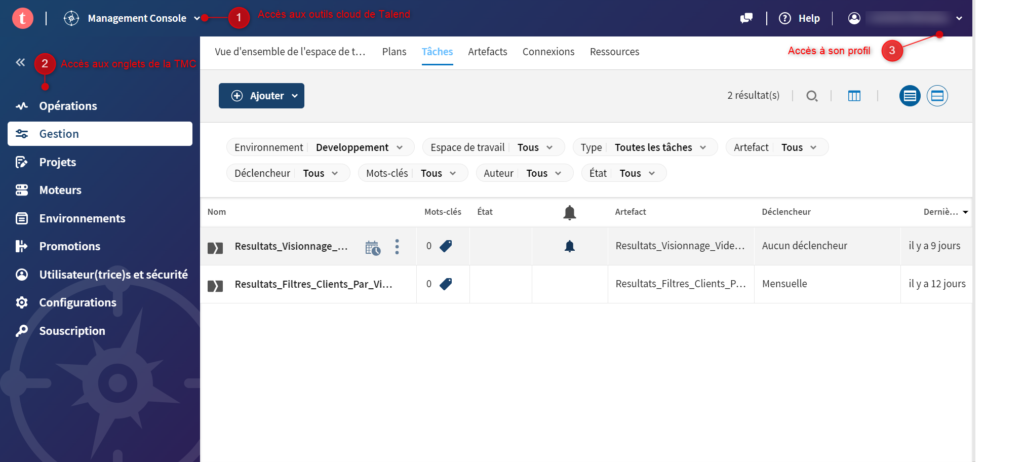 Aperçu Talend Management Console