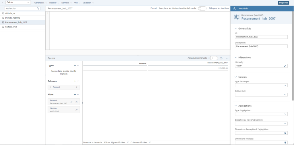 Interface de calculs - SAP Analytics Cloud