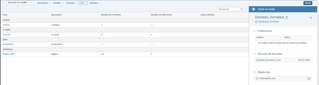 Interface de structure de données - SAP Analytics Cloud