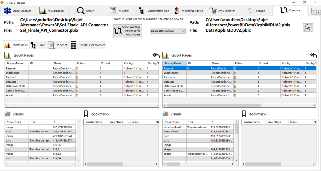 Comparaison des fichiers de Power BI