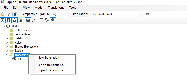 Fonctionnalité traduction tabular editor