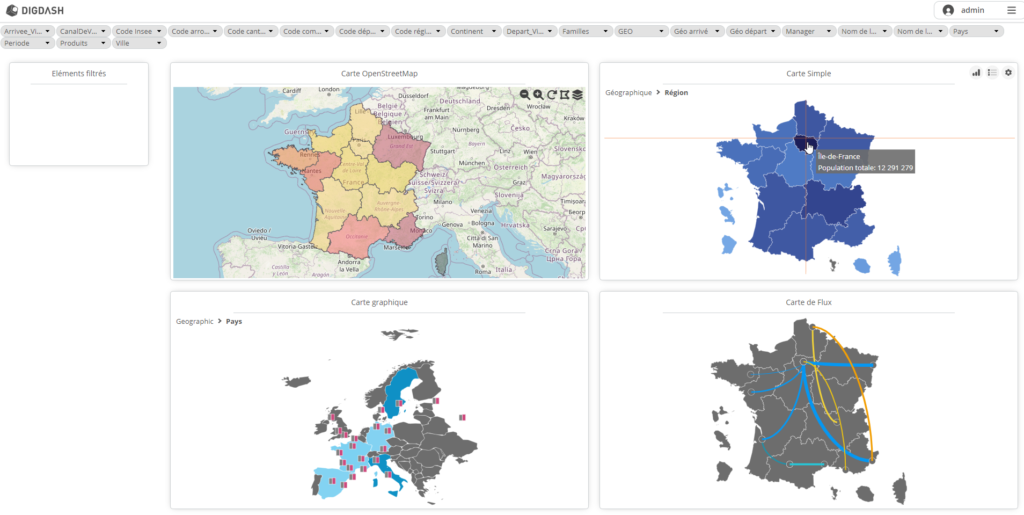 Aperçu du dashboard dans la cartographie DigDash