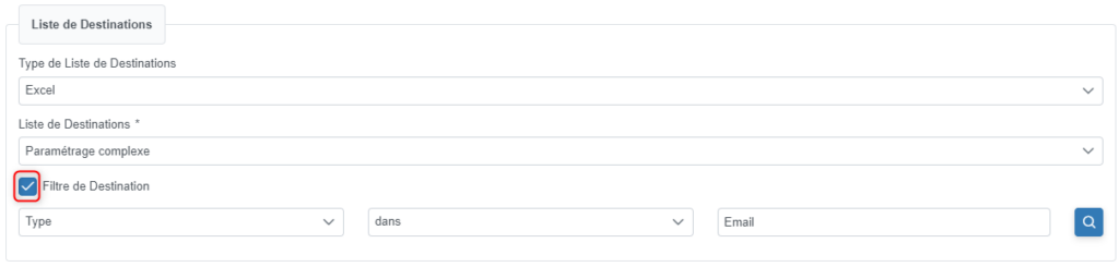 Filtre de destination