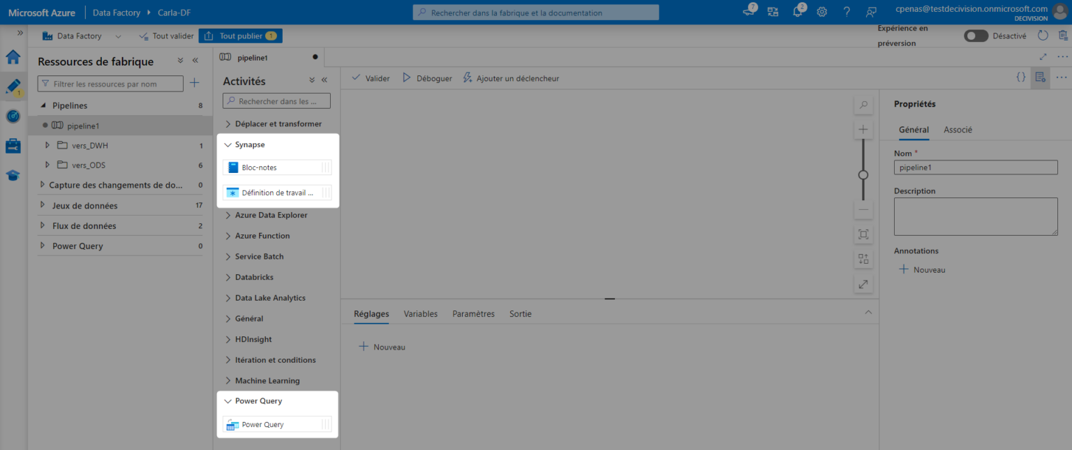 Pipelines Azure : Data Factory vs Synapse Analytics