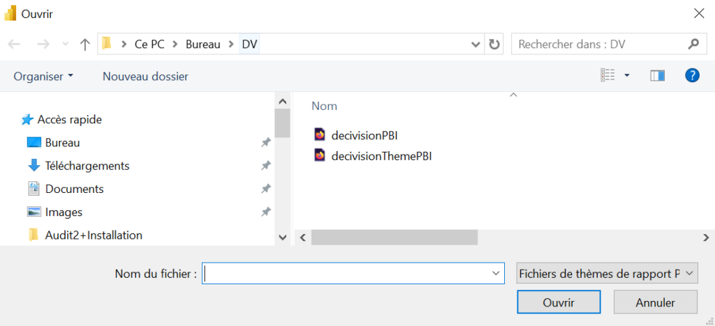 Sélection fichier JSON application au rapport