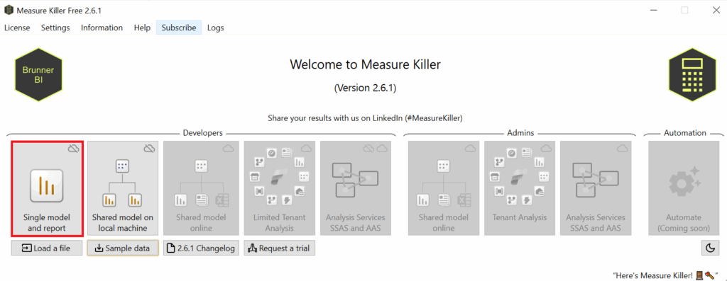 Measures Killer Power BI, singel model and report