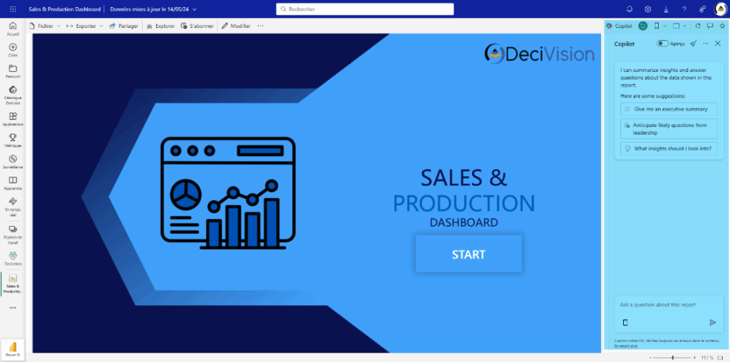 Copilot intégré à Power BI Service : bénéficiez des capacités de l’IA pour créer, analyser et résumer les données directement depuis l’interface web.