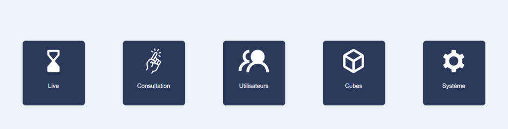 Navigation entre les pages : Live, Consultation, etc.