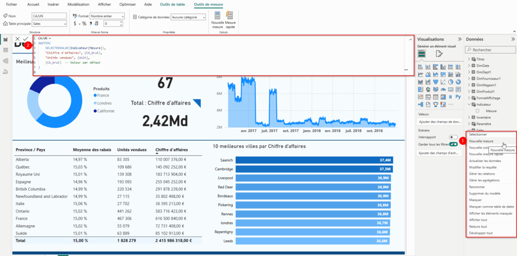 Capture d'écran de la mise en place de la mesure dynamique avec Power BI
