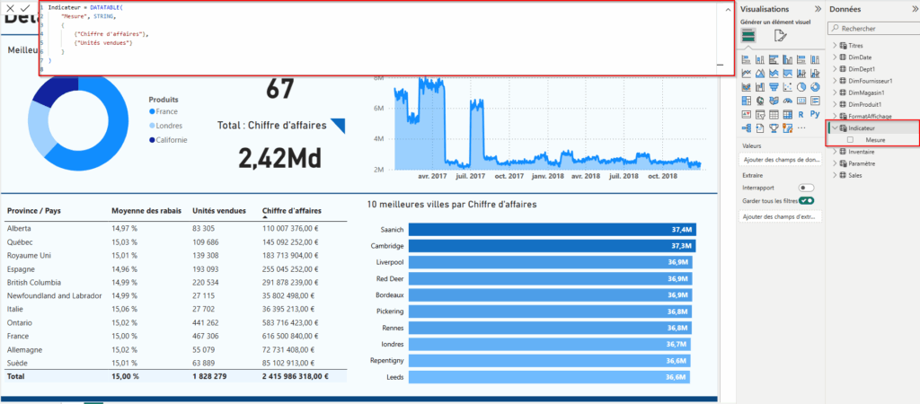 Capture d'écran de la deuxième étape de création d'une table de paramètres avec Power BI