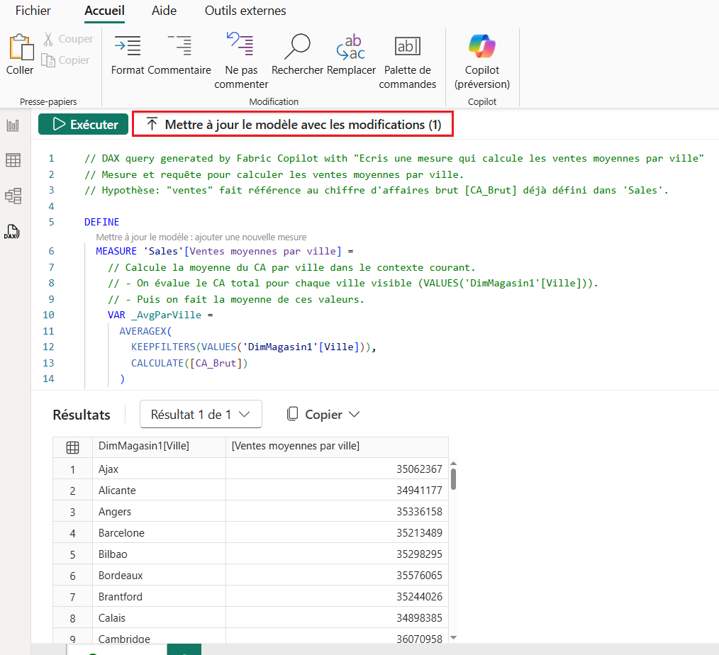 Ajout du modèle en fonction des résultats