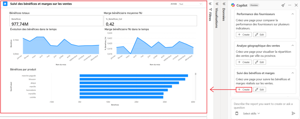 Créer à partir de suggestion Copilot