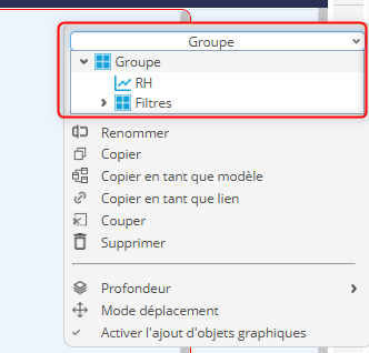 Liste déroulante des objets d'un groupe DigDash 2025R2