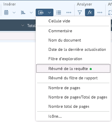 Résumé de la requête SAP BusinessObjects