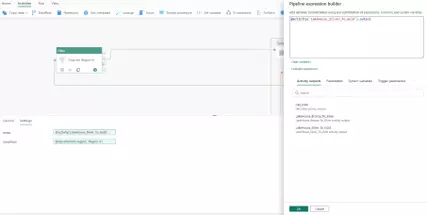Pipeline Expression Builder dans Microsoft Fabric : configuration d'une expression dynamique sur les variables système et paramètres du pipeline