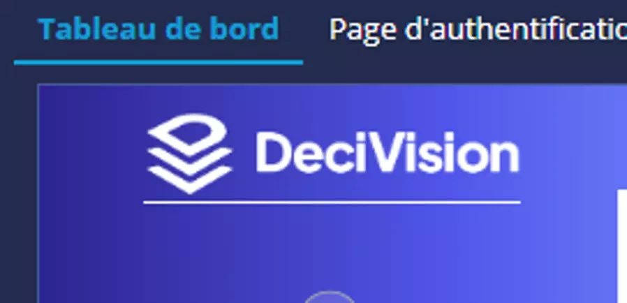 Aperçu de la bannière dans l'éditeur de thèmes DigDash avec le logo DeciVision importé en blanc sur fond bleu
