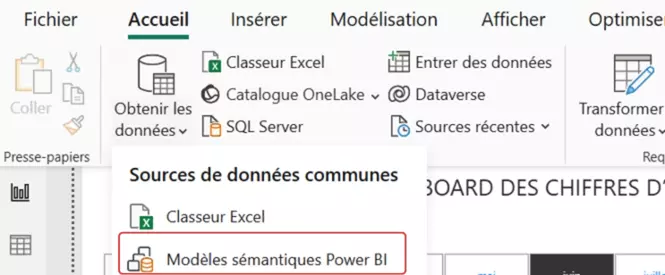 Illustration de la connexion entre un modèle sémantique Power BI et Excel pour analyser les données