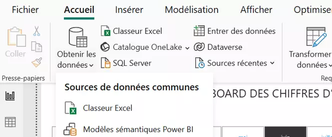 Illustration d’un modèle sémantique Power BI utilisé par plusieurs rapports et tableaux de bord