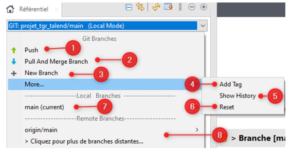 Actions possibles Talend GIT